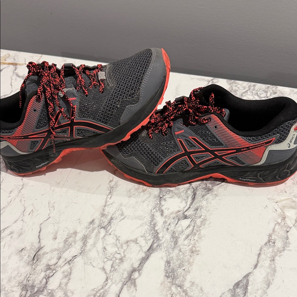 Asics Gray and Red Athletic Sneakers